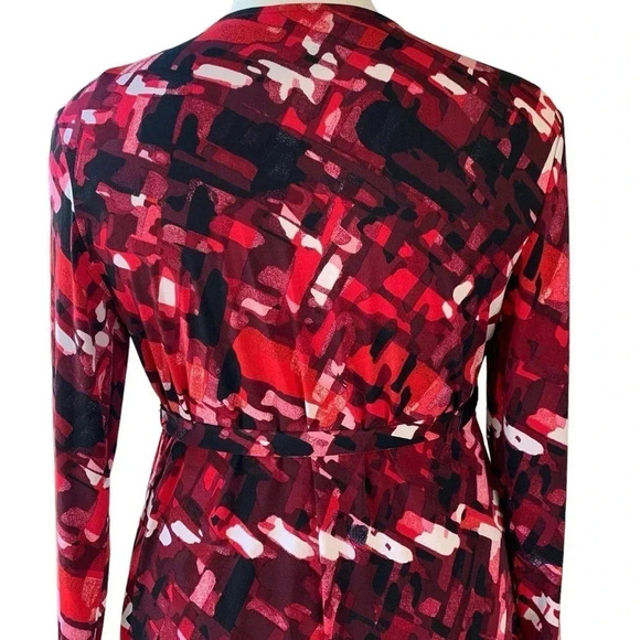 Liz Lange Maternity Long Sleeves Jersey Wrap Dress Size XL Red Black Abstract - Picture 10 of 16